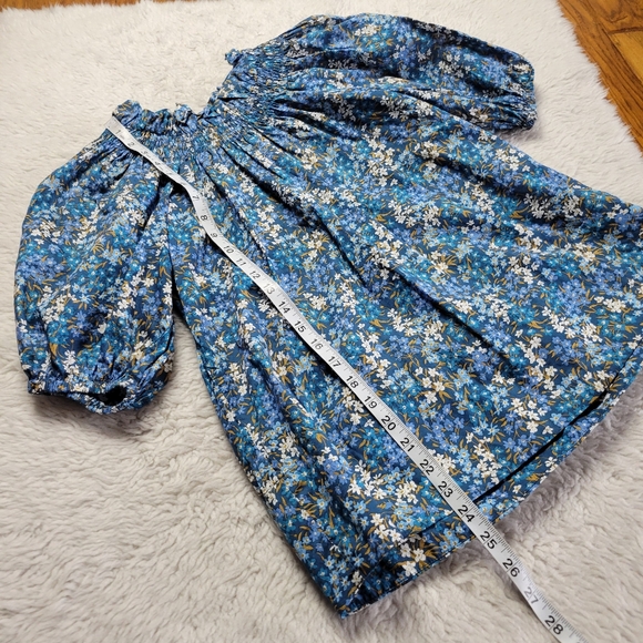 J.Crew x Liberty Top Blouse Women's XS Floral Puff Sleeve Smocked Neck Blue - Picture 11 of 11